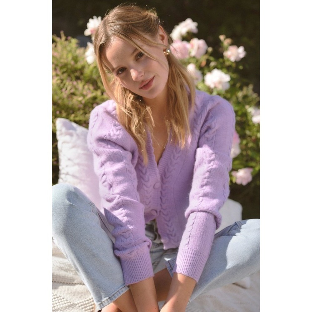 Lulus Perfect Option Lavender Cable Knit Button-up Cardigan Purple - Size M